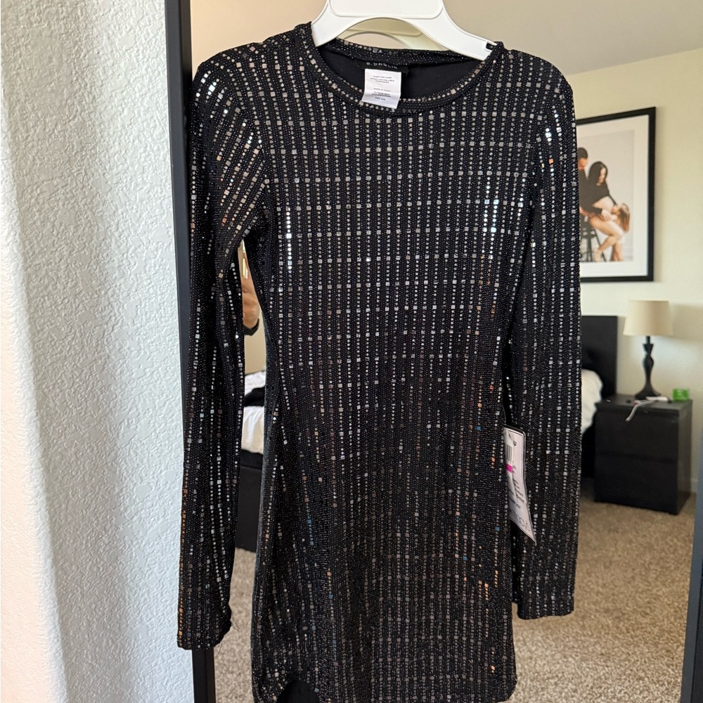 Black Sequin Long Sleeve Dress